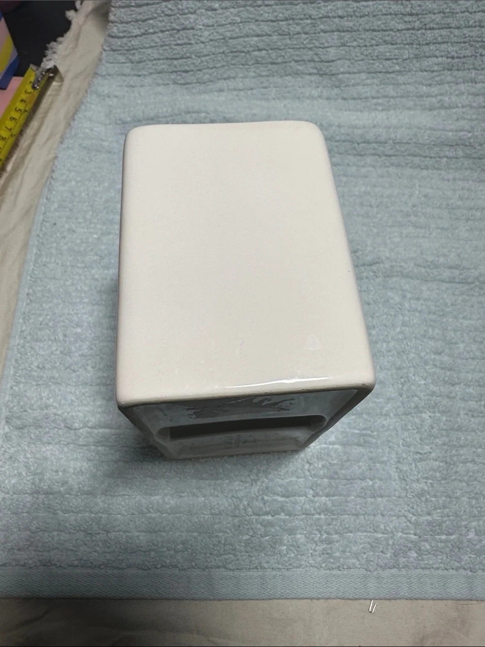 Cream 'STUFF' Ceramic 2 section storage container by Rae Dunn